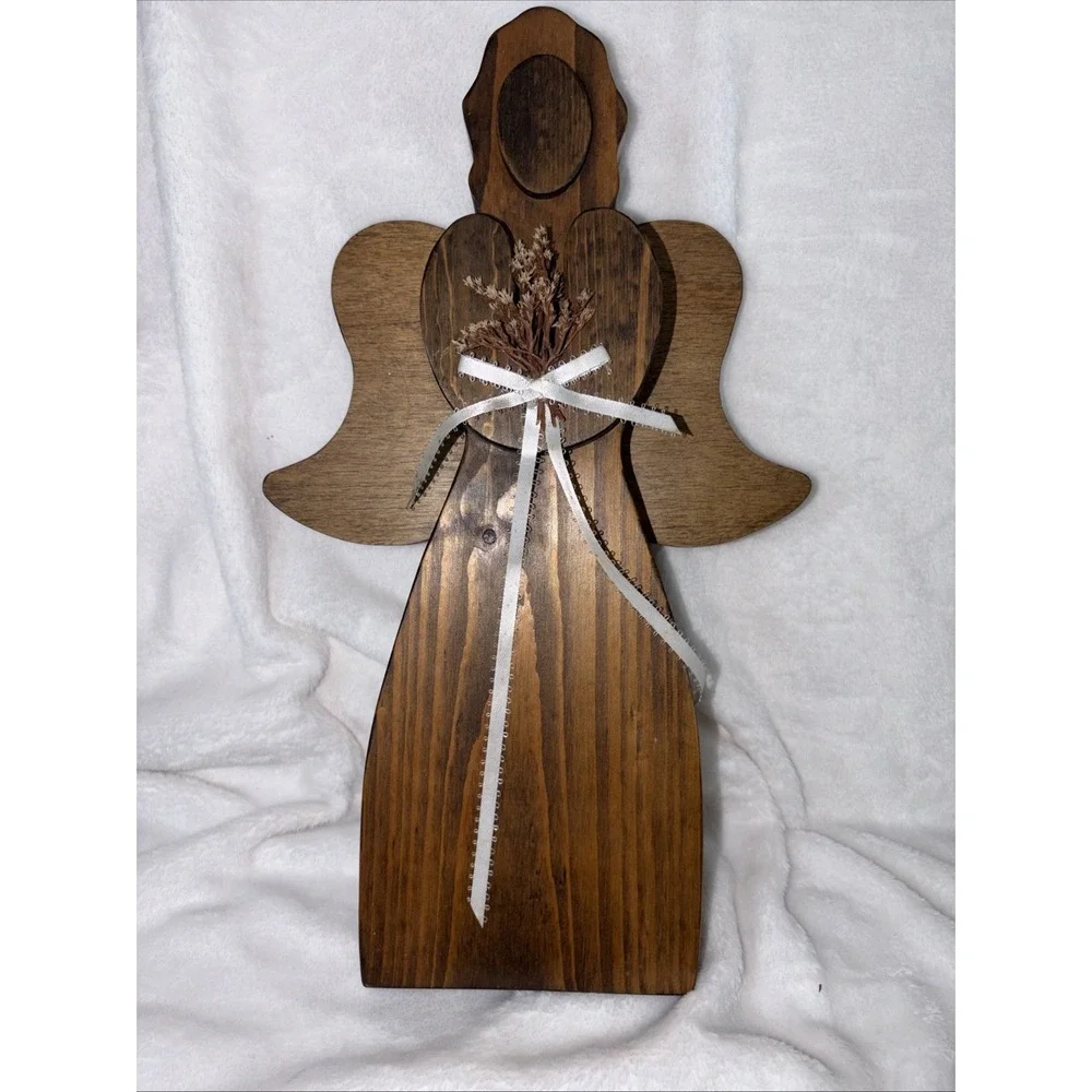 Handcrafted‎ primitive Rustic Angel Wall Hanging 3D layered Farmhouse Folk art